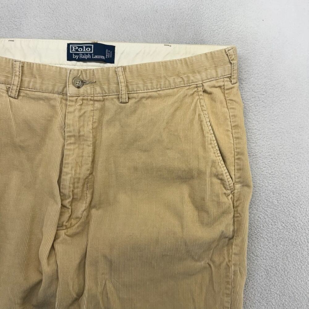 Vintage Ralph Lauren pants mens 35x30 Fits 34x30 Tan Corduroy Trousers baggy 90s - Picture 2 of 7